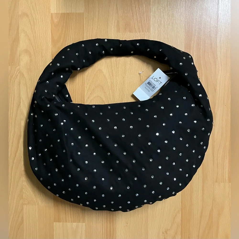 LOFT Black Velvet Sparkle Hobo Bag (Medium Size Bag)